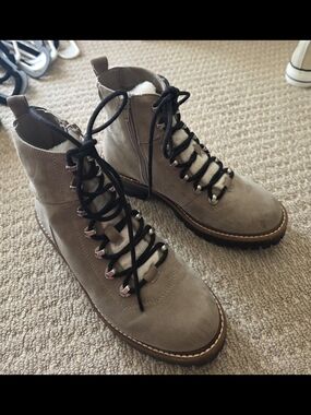 Women's Taupe Suede Lace-Up Ankle Boots